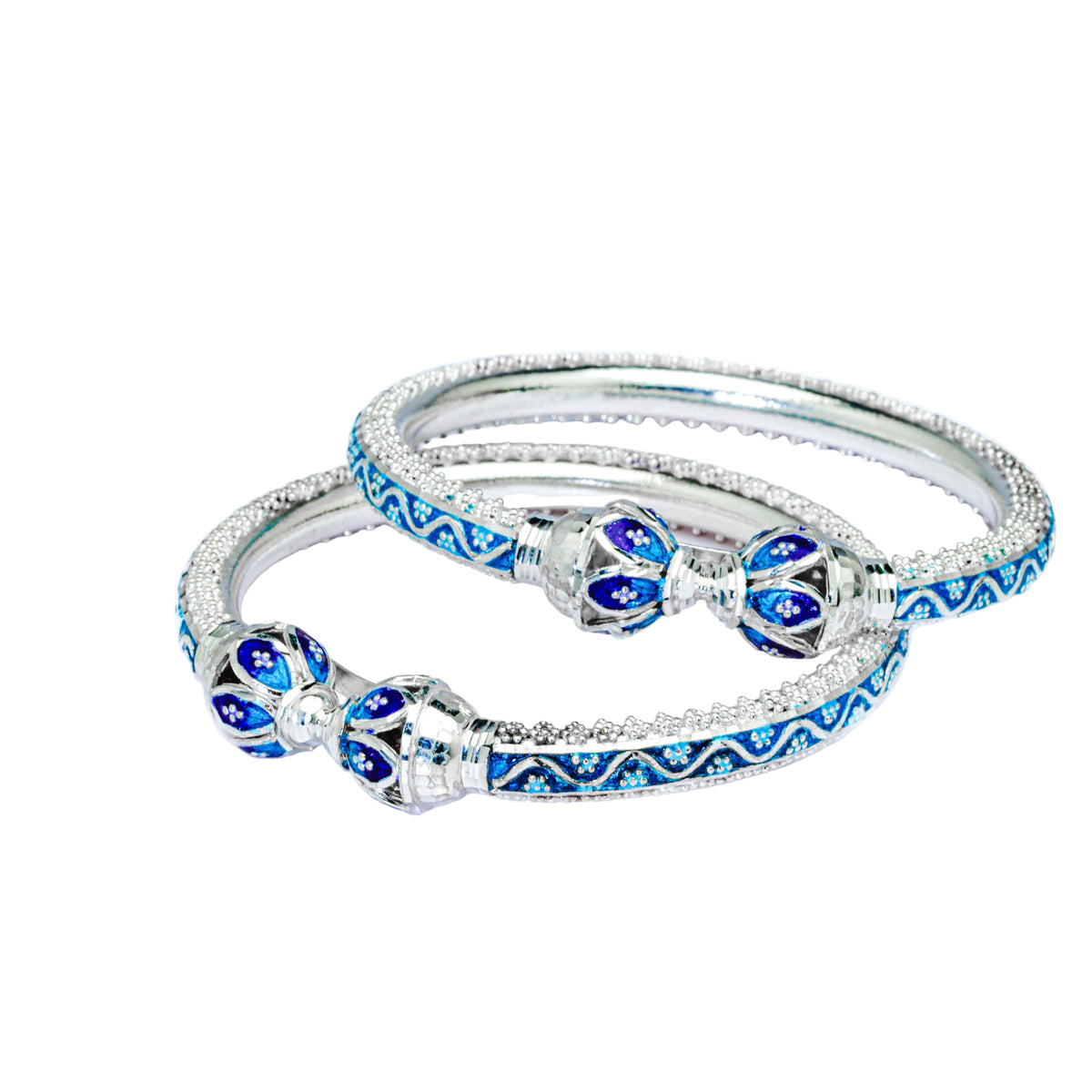 Blue Manipuri Meenakari Bala Silver Mukh Bangle