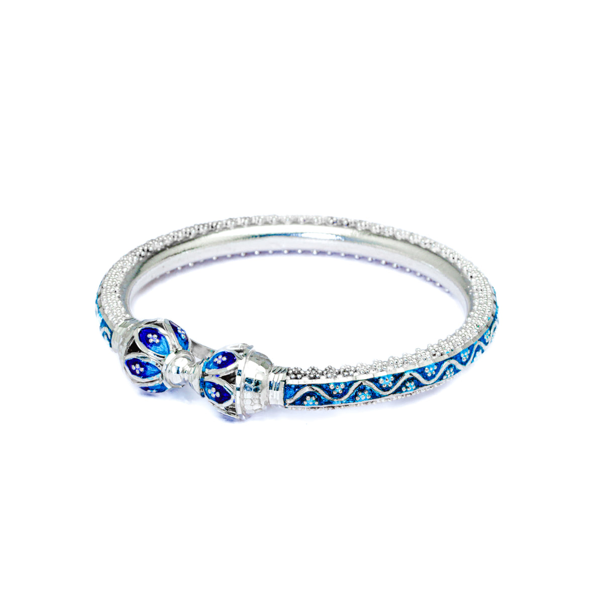 Blue Manipuri Meenakari Bala Silver Mukh Bangle