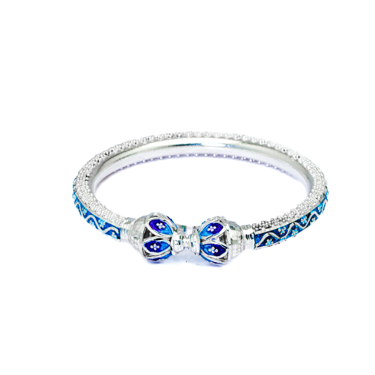 Blue Manipuri Meenakari Bala Silver Mukh Bangle