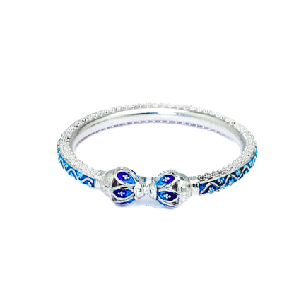 Blue Manipuri Meenakari Bala Silver Mukh Bangle