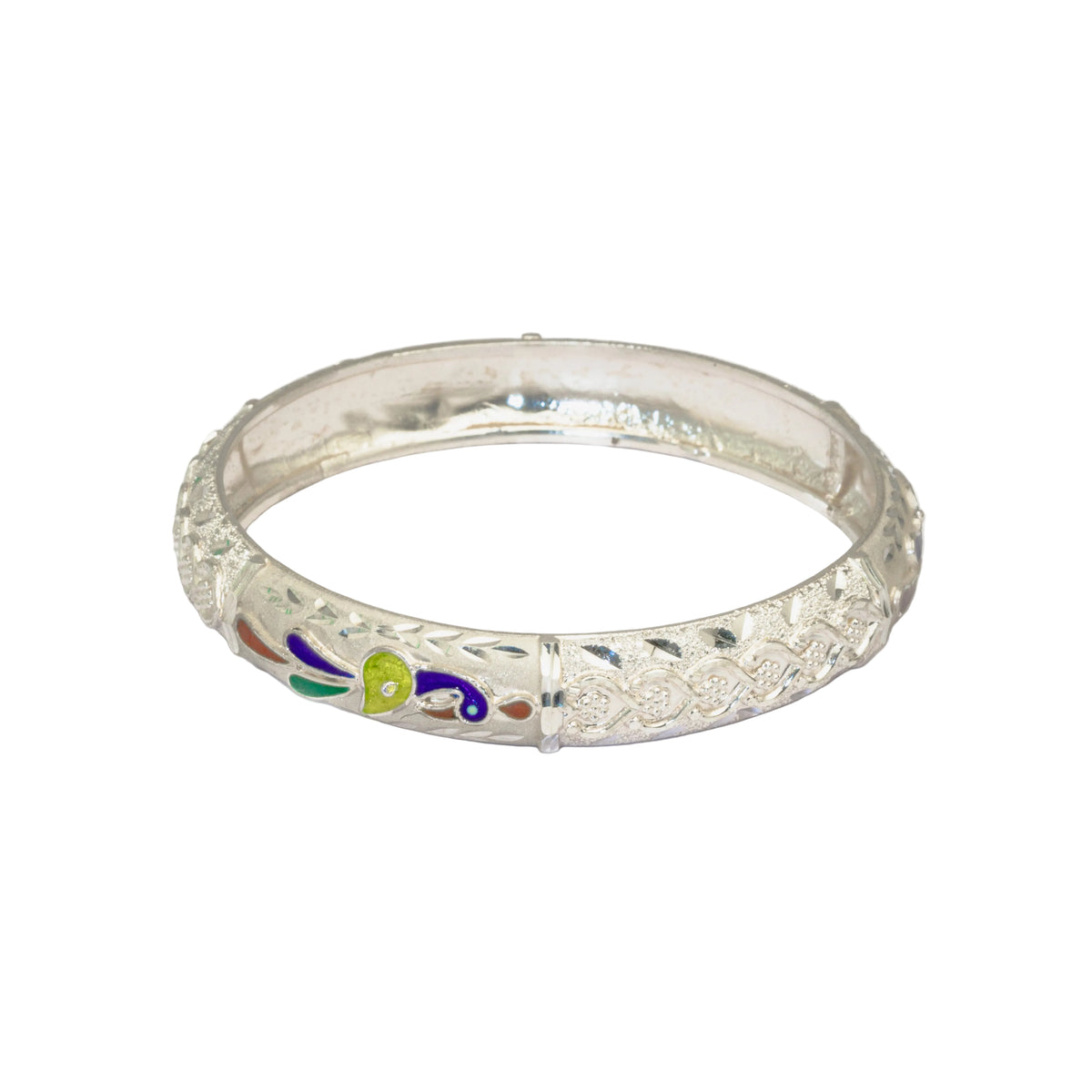 Peacock Meenakari Bouti Bala Silver Bangle