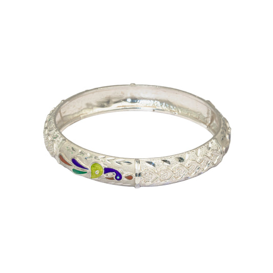 Peacock Meenakari Bouti Bala Silver Bangle
