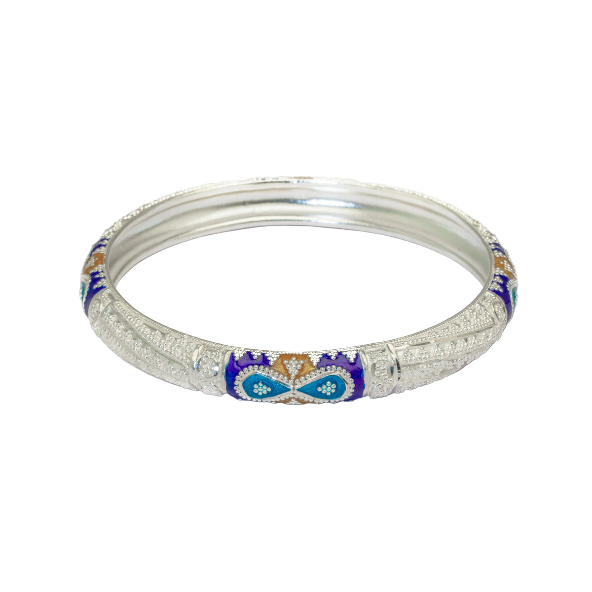 Blue Yellow Meenakari Bouti Bala Silver Bangle