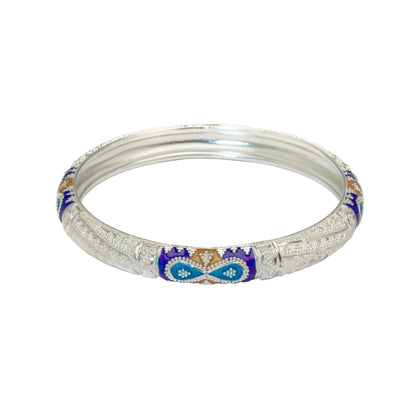 Blue Yellow Meenakari Bouti Bala Silver Bangle