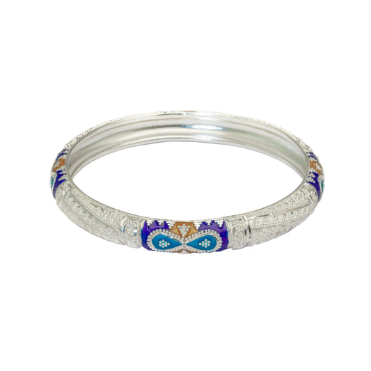 Blue Yellow Meenakari Bouti Bala Silver Bangle