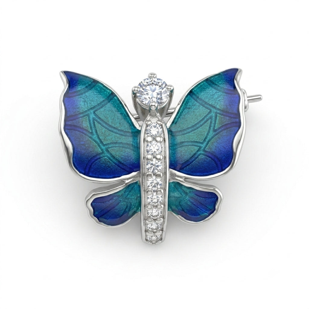 Zircon Studded Enamel Butterfly Brooch