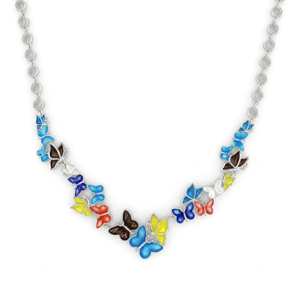 Colourful Butterflies Enamel Necklace
