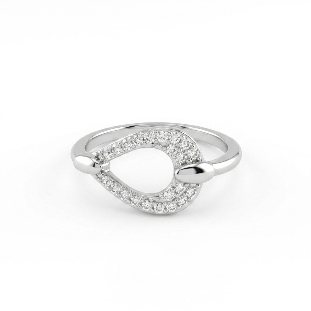Zircon Studded Horizontal Teardrop Ring