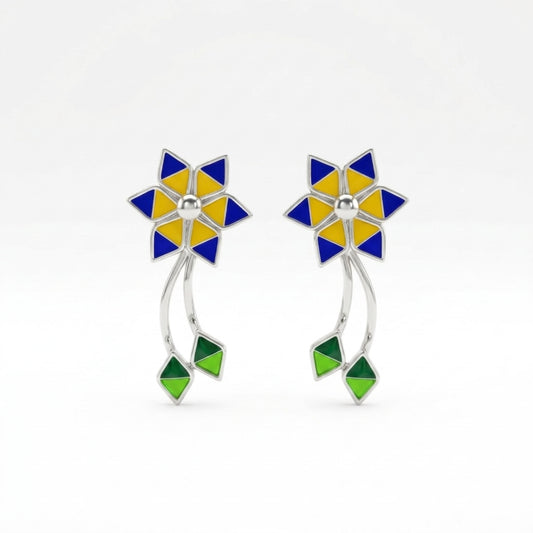 Meenakari Flower Leaf Drop Earrings