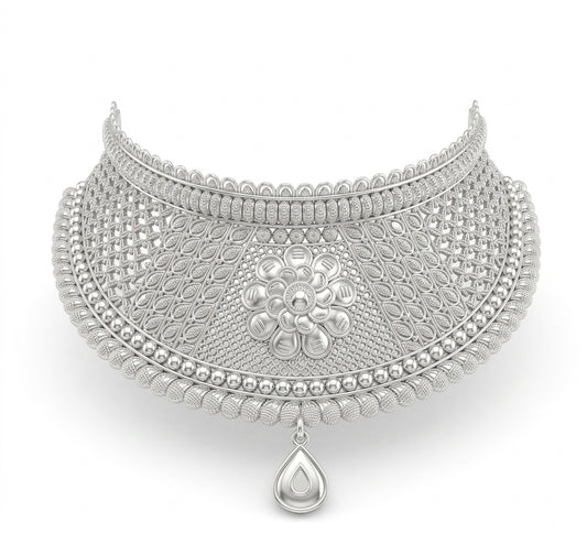 Beaded Border Leaf Lattice Sabeki Choker Necklace