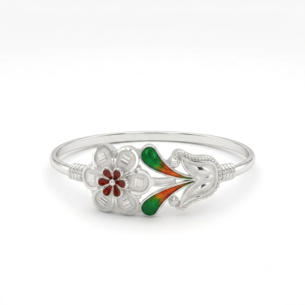 Green Orange Leaf Flower Hook Meenakari Bangle