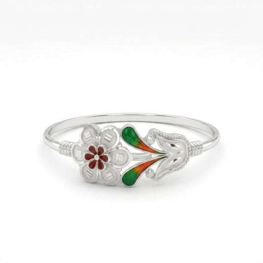 Green Orange Leaf Flower Hook Meenakari Bangle