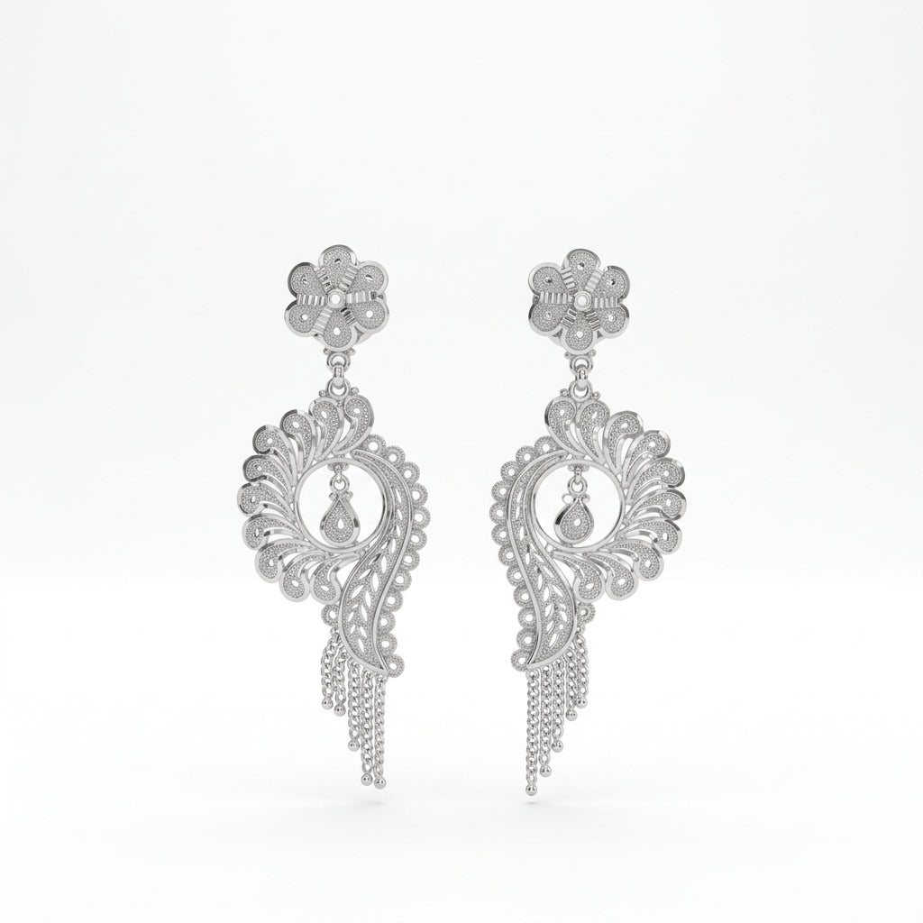 Paisley Filigree Tassel Kanbala Earrings