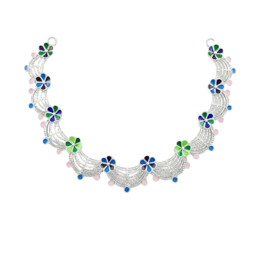 Blue Green Floral Meenakari Filigree Necklace