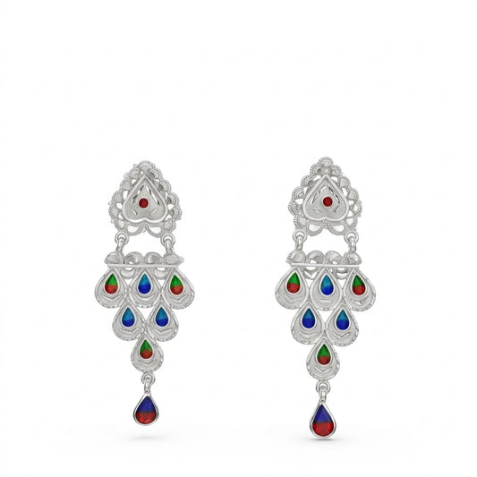 Peacock Teardrop Cascade Meenakari Drop Earrings