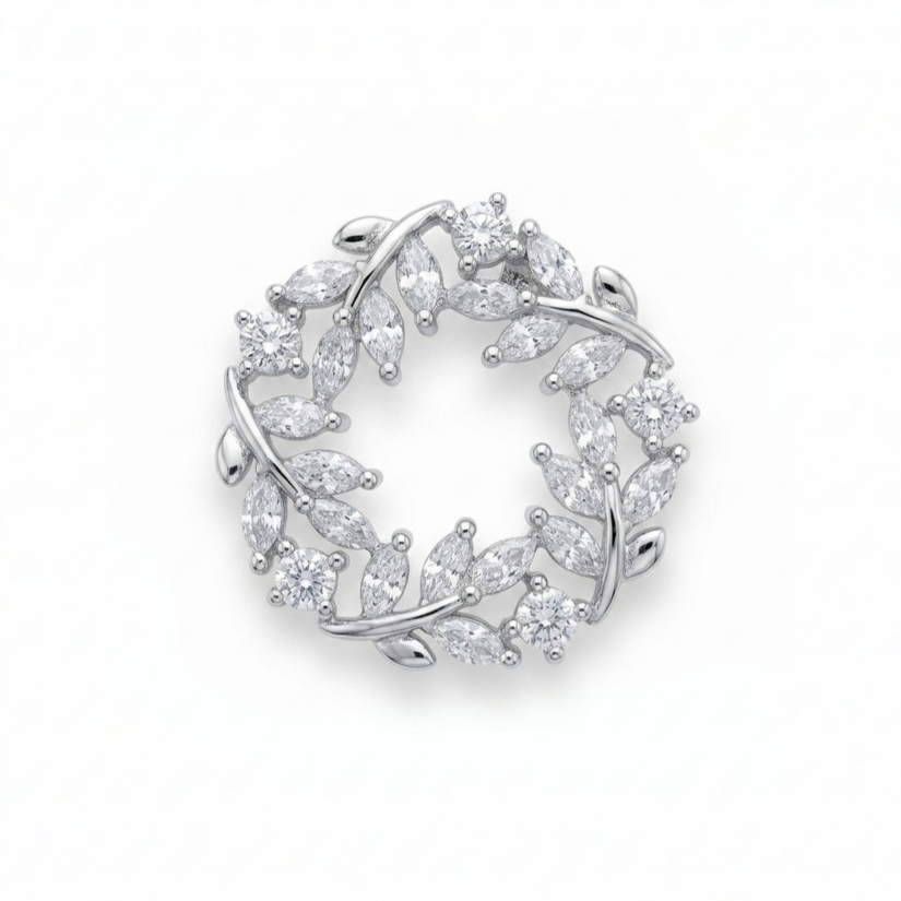 Zircon Studded Circle of Leaves Brooch