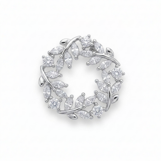Zircon Studded Circle of Leaves Brooch