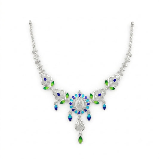 Blue Green Filigree Medallion Meenakari Necklace