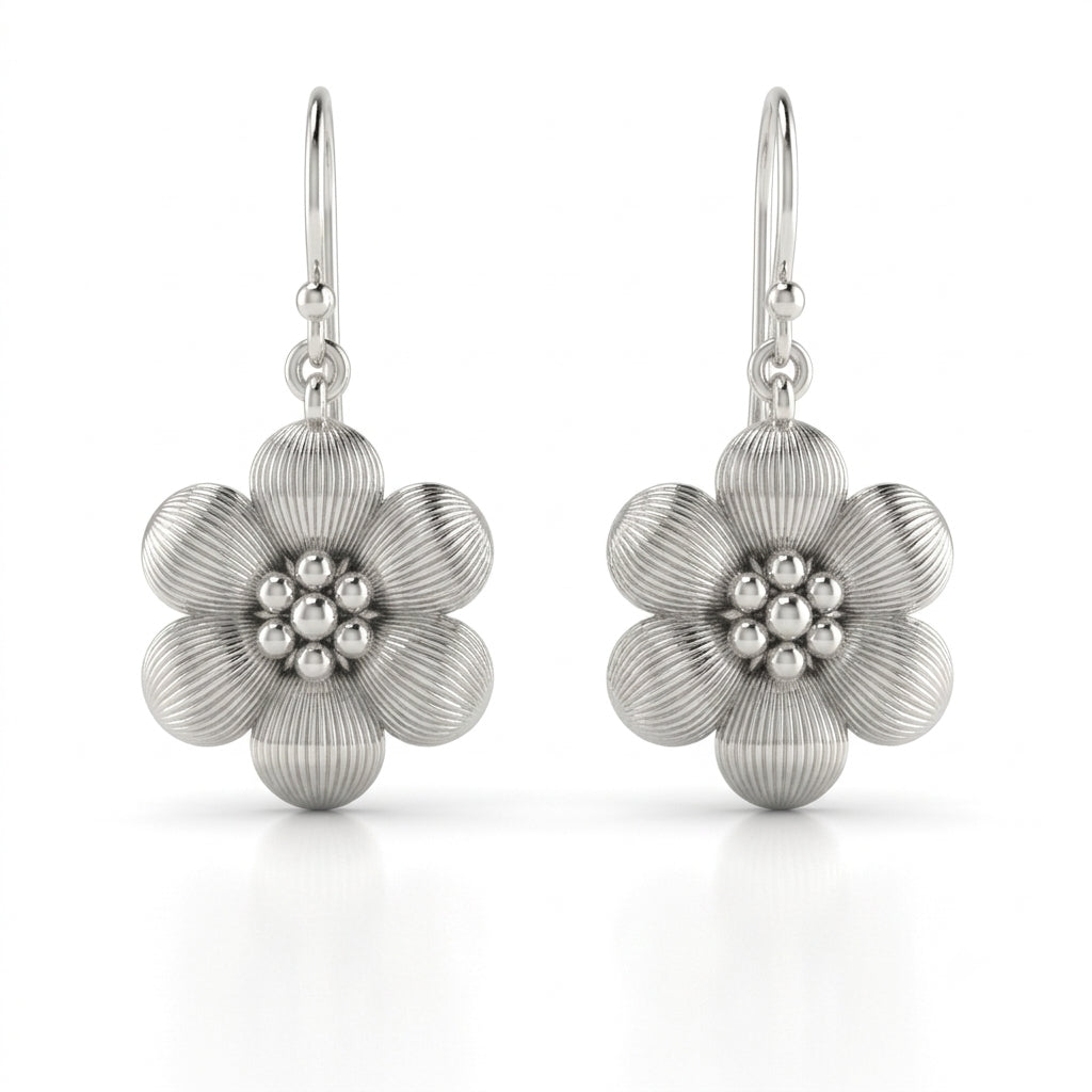 Oxidised Floral Hook Drop Earrings