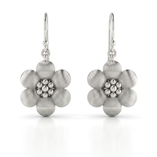 Oxidised Floral Hook Drop Earrings