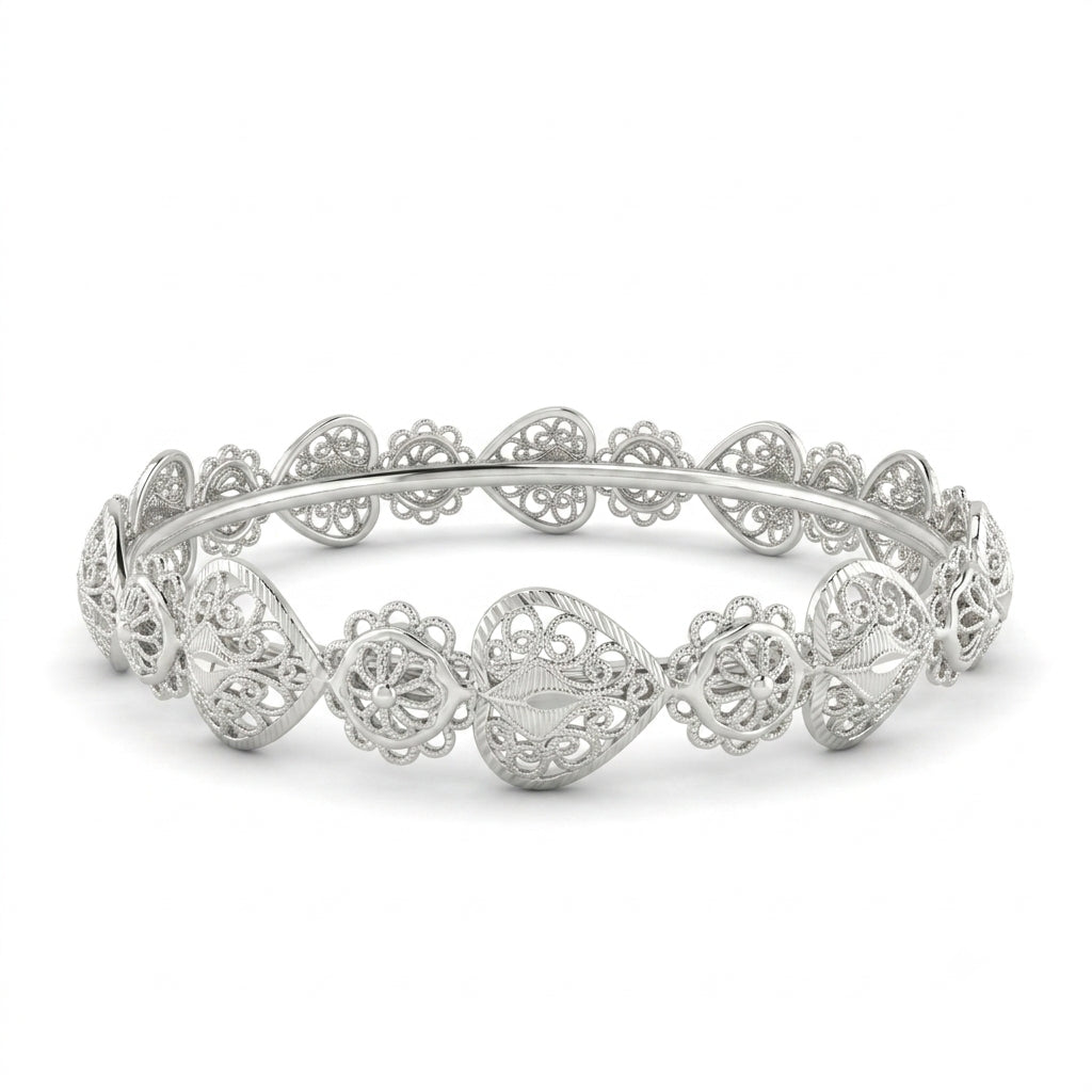 Filigree Heart Floral Bangle