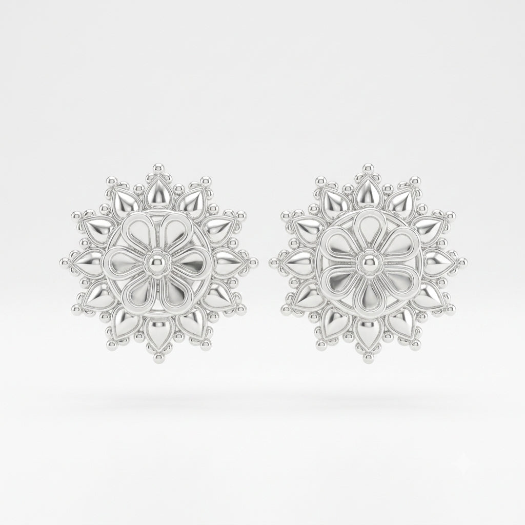 Beaded Petal Floral Pasha Stud Earrings