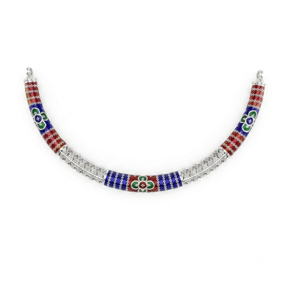 Oxidised Meenakari Hanshuli Necklace