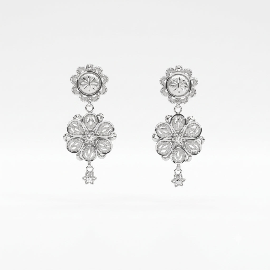 Double Flower Star Drop Earrings