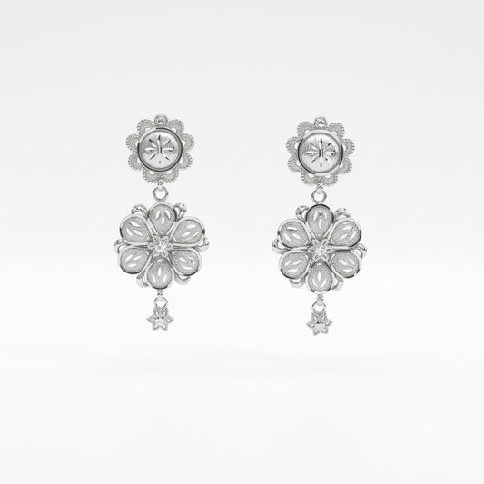 Double Flower Star Drop Earrings