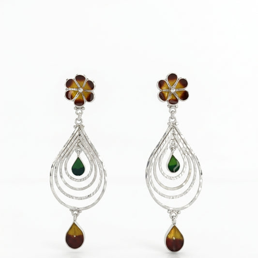 Brown Green Meenakari Teardrop Kanbala Earrings