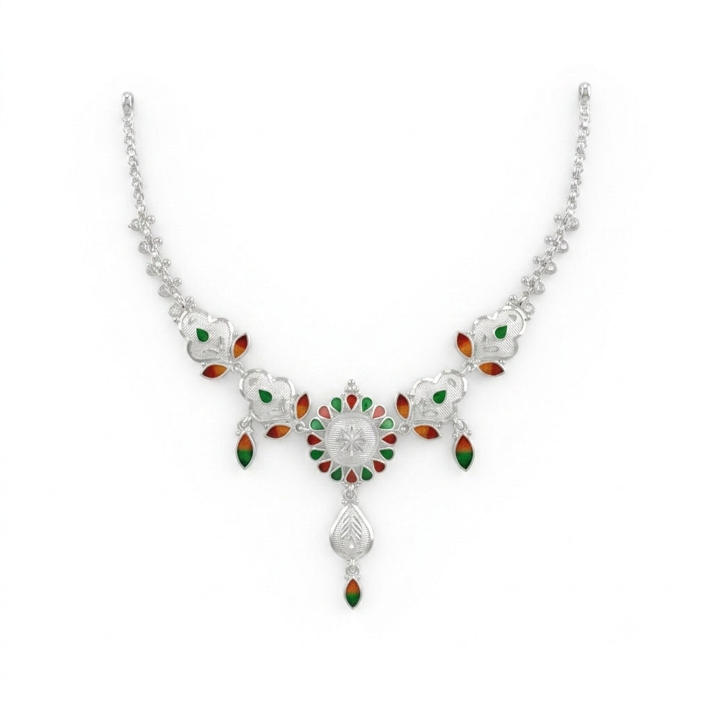 Red Green Filigree Medallion Meenakari Necklace
