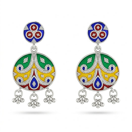 Green Yellow Round Ghungroo Meenakari Drop Earrings