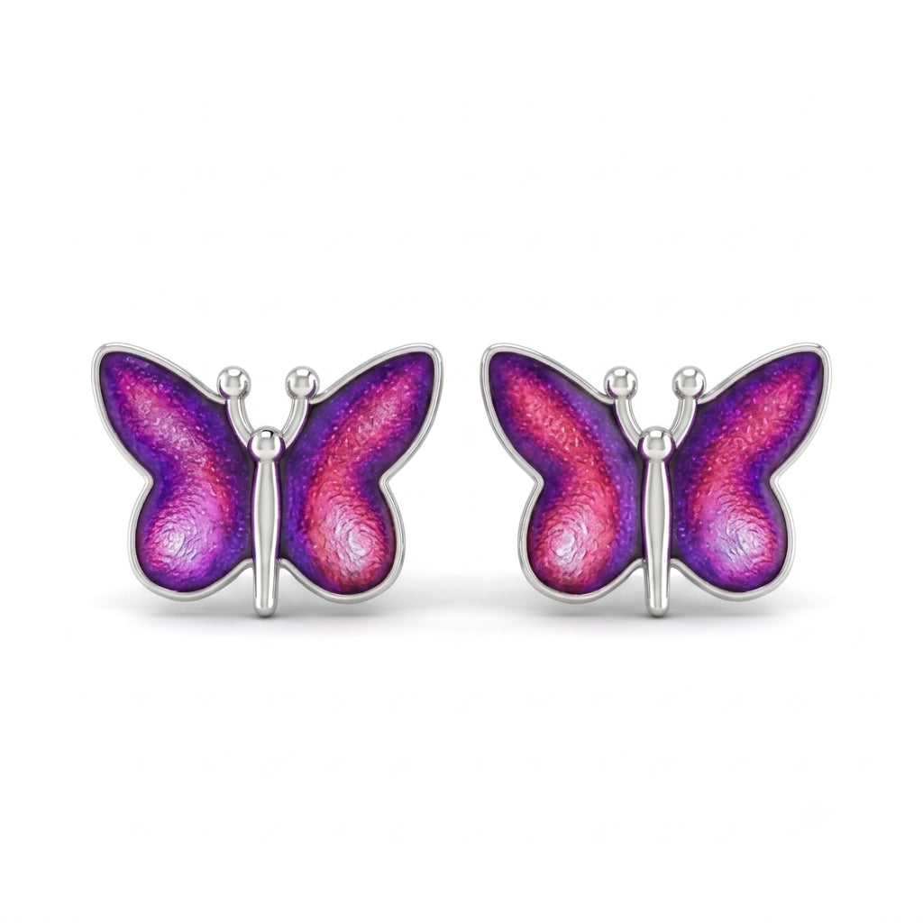 Maroon Enamel Butterfly Stud Earrings