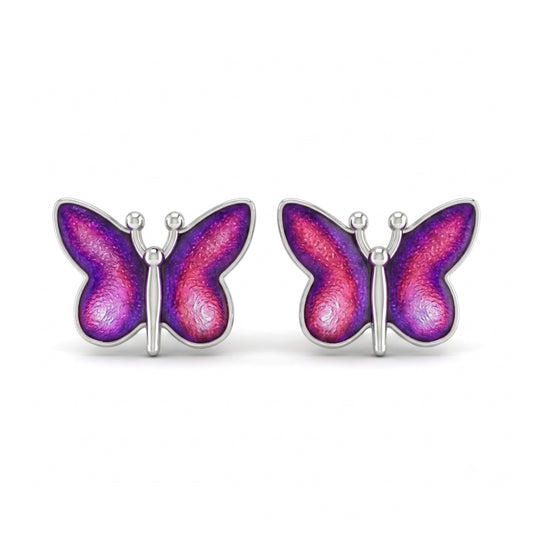 Maroon Enamel Butterfly Stud Earrings