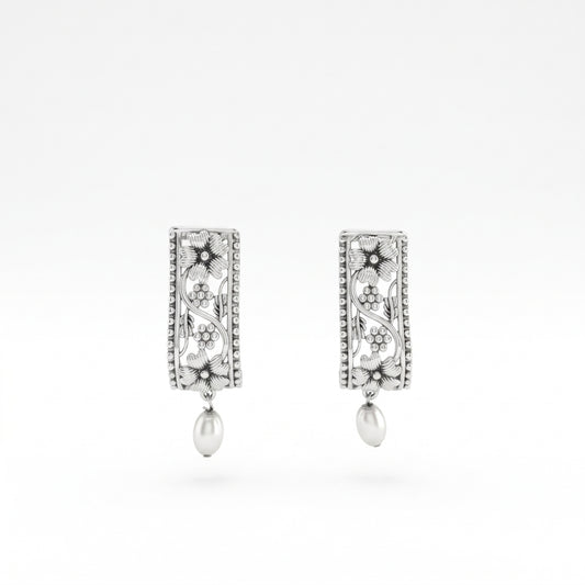 Oxidised Floral Leaves Drop Earrings