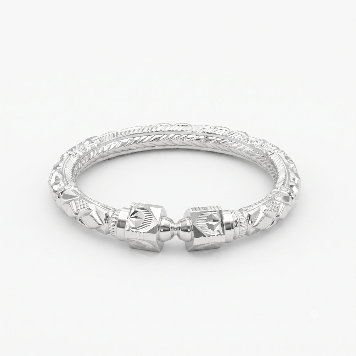 Cube End Mukh Naksha Bala Silver Bangle
