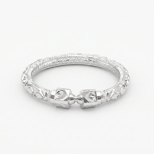 Cube End Mukh Naksha Bala Silver Bangle