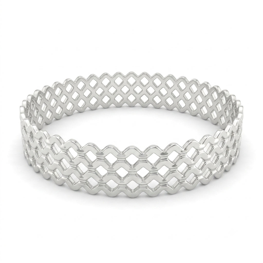 Broad Wavy Triple Row Lattice Bangle
