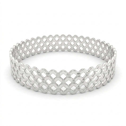 Broad Wavy Triple Row Lattice Bangle