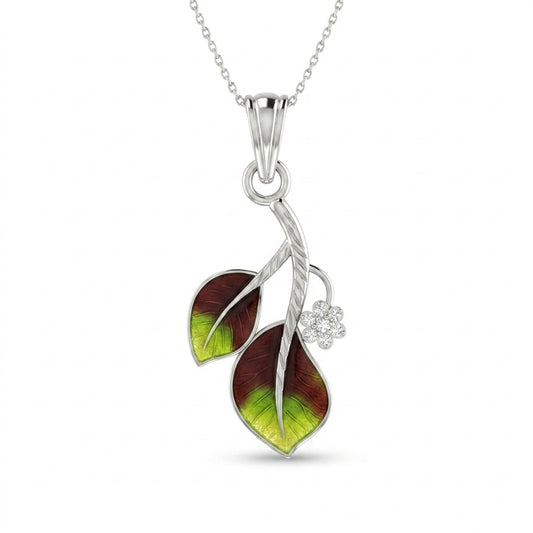 Green Brown Enamel Leaf Pendant