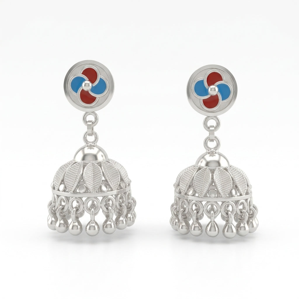 Blue Red Meenakari Jhumka Earrings