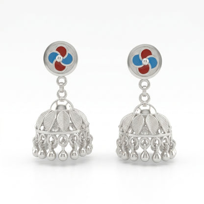 Blue Red Meenakari Jhumka Earrings