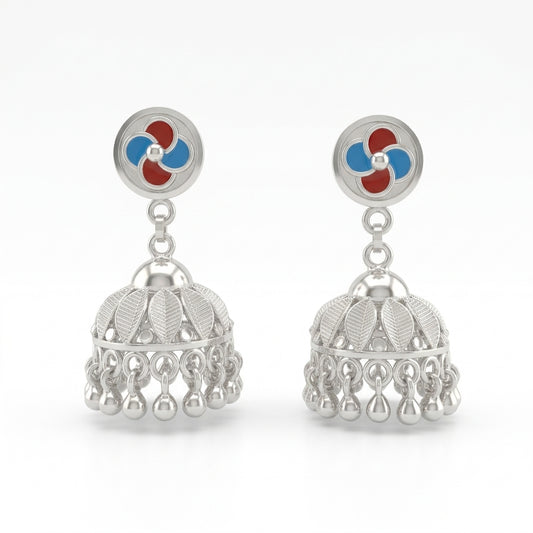 Blue Red Meenakari Jhumka Earrings