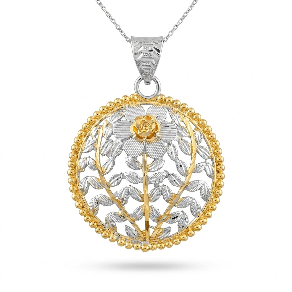 Dual Tone Rose Leaf Pendant