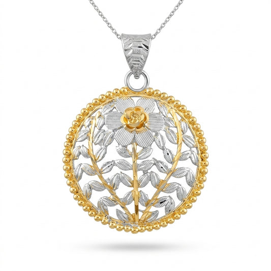 Dual Tone Rose Leaf Pendant