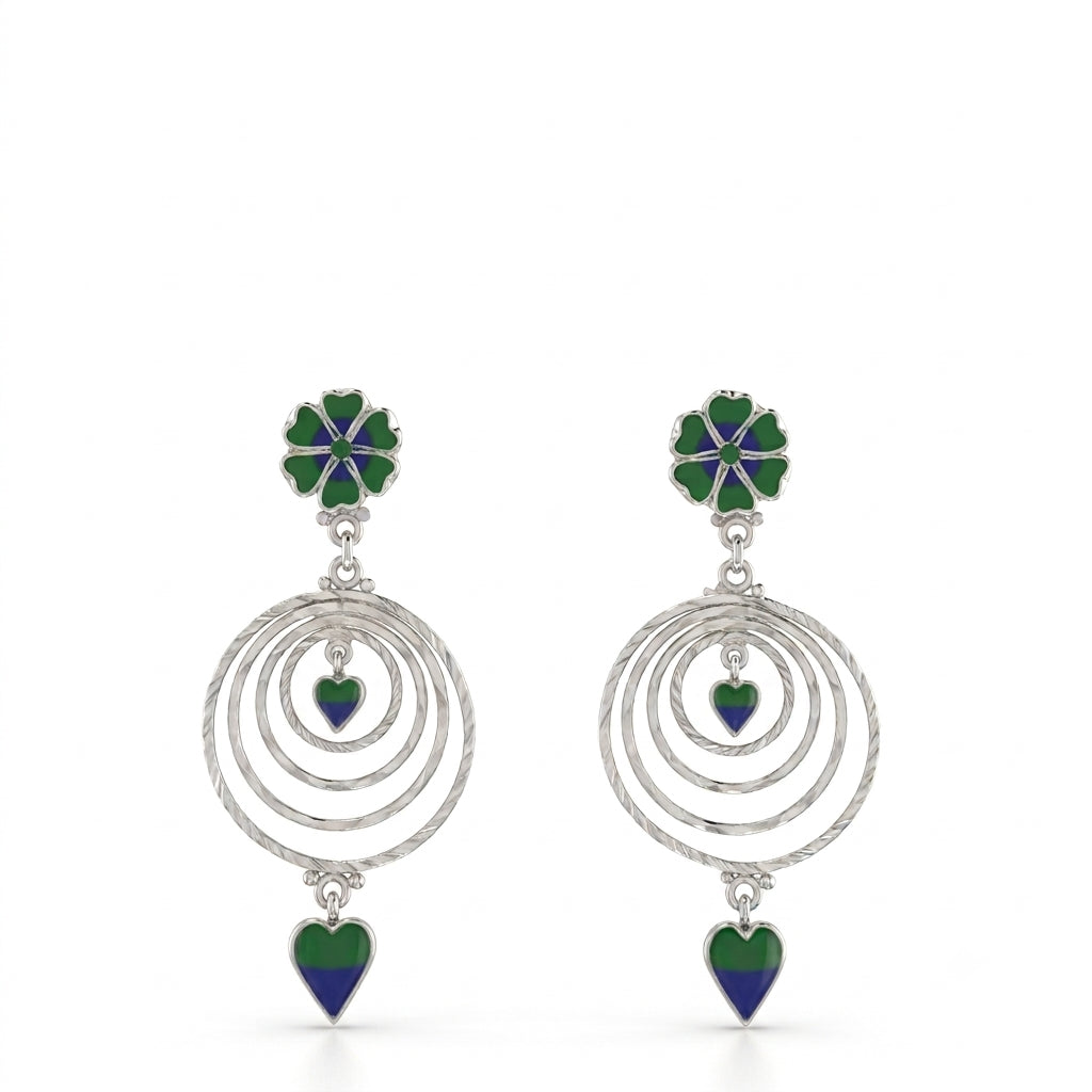 Green Blue Heart Concentric Kanbala Earrings