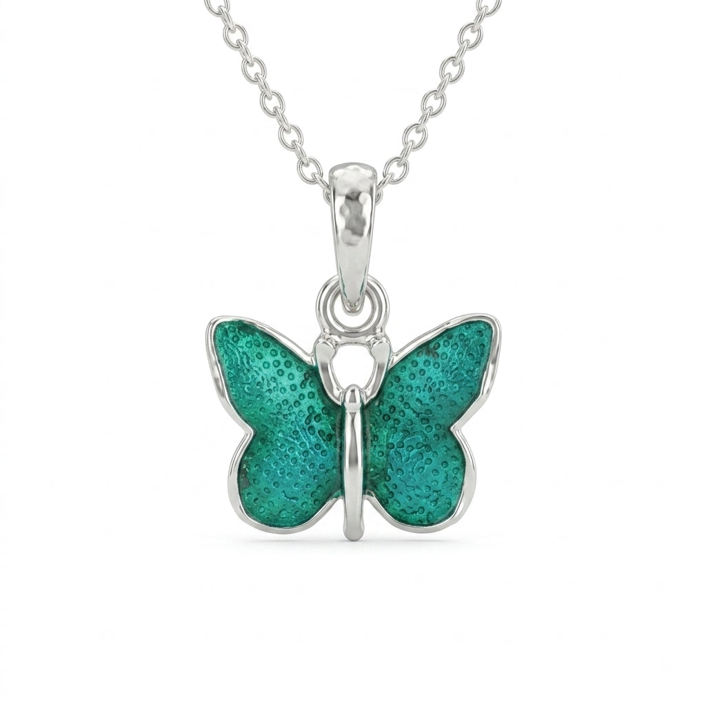 Teal Green Butterfly Enamel Pendant