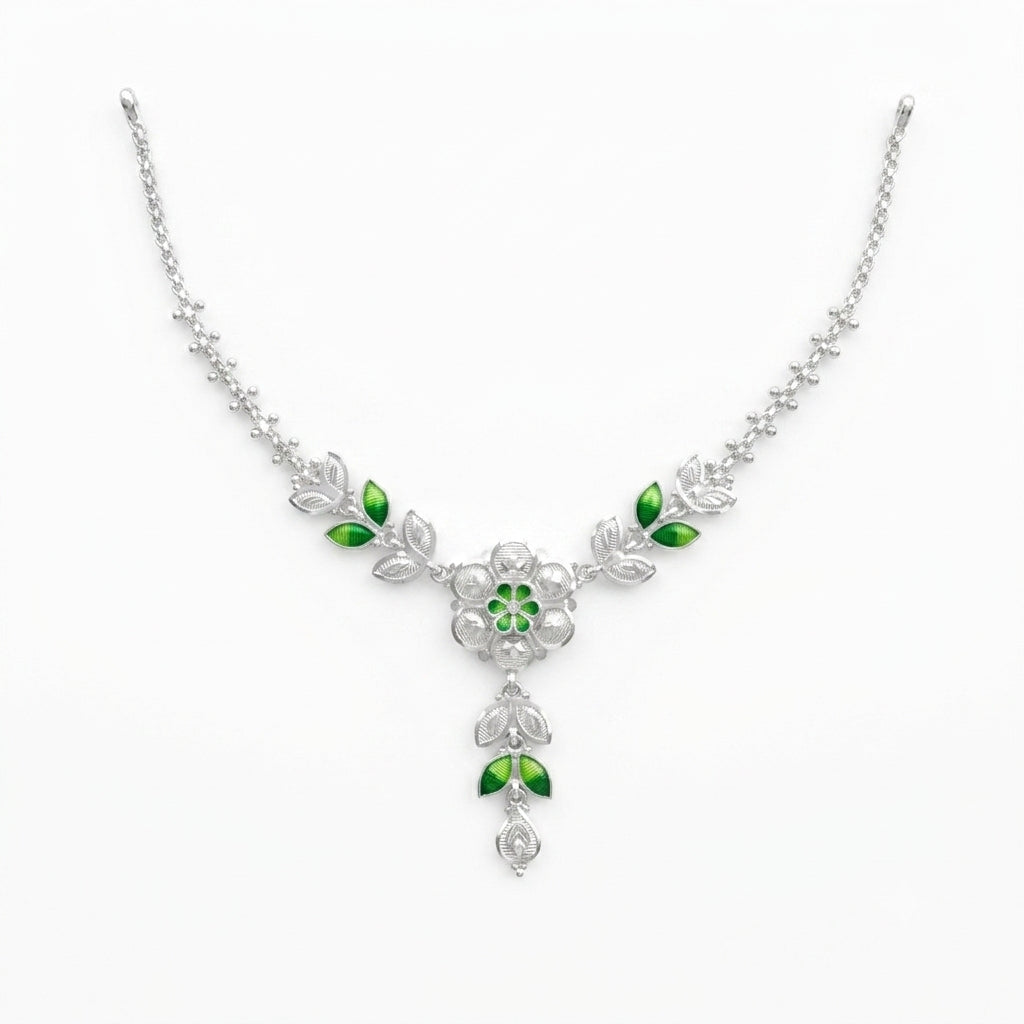 Green Leaf Floral Meenakari Necklace