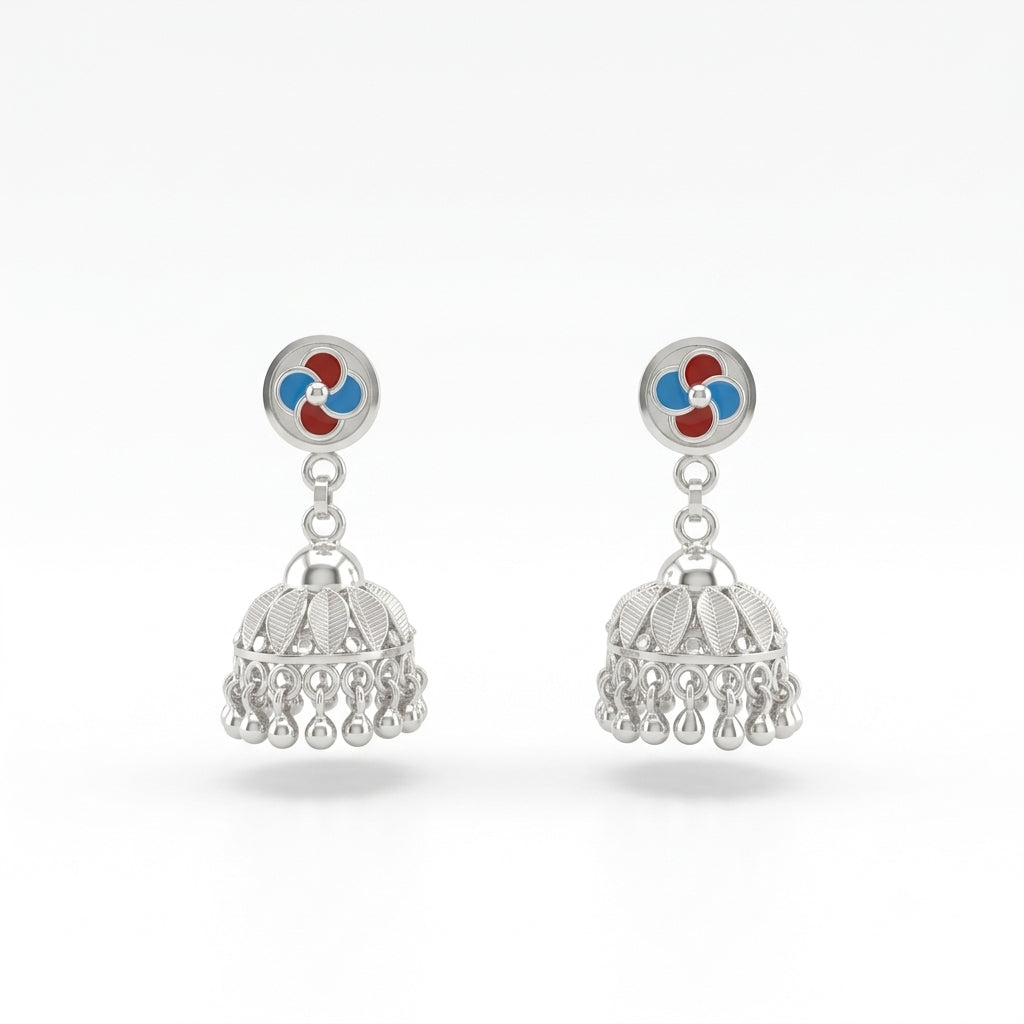 Blue Red Meenakari Jhumka Earrings