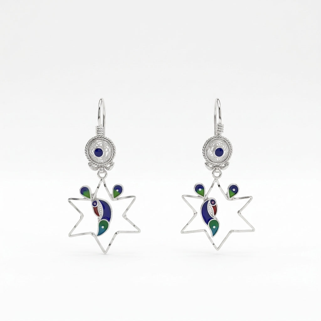Bird Star Hook Meenakari Drop Earrings